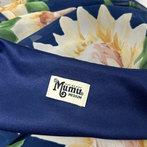 Show Me Your Mumu Birdie Dress Mini Ruffle Sunflower Floral Navy Blue M Medium - Picture 7 of 7